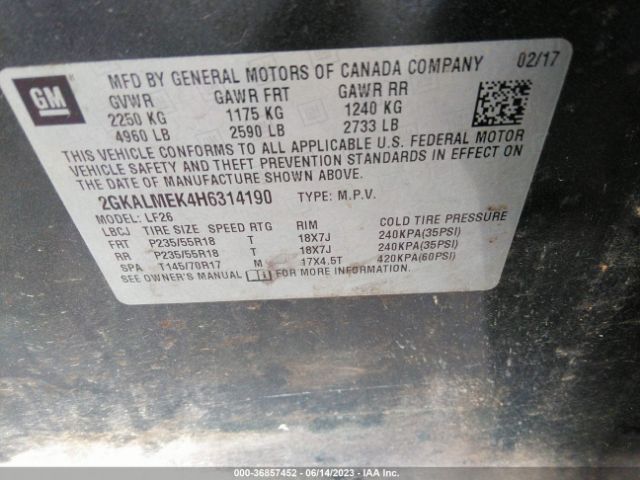 2GKALMEK4H6314190 GMC Terrain Sle