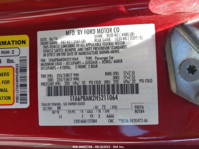 1FA6P8AM2H5211064 Ford Mustang V6