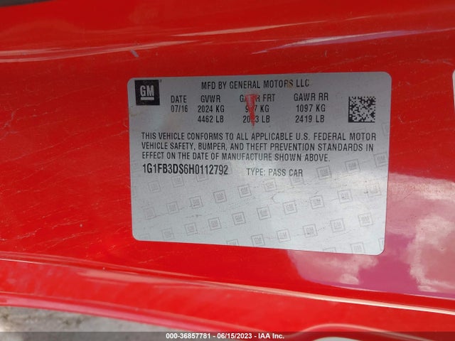 Chevrolet Camaro 1lt 2017 1G1FB3DS6H0112792 Image 15