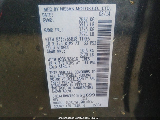 5N1AL0MN1EC551699 Infiniti QX60