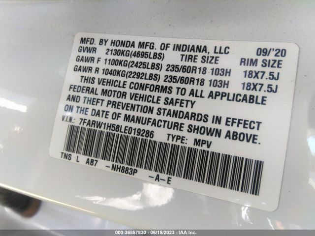 7FARW1H58LE019286 Honda Cr-v 2wd Ex