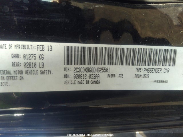 2013 DODGE CHARGER SE VIN: 2C3CDXBG8DH625501