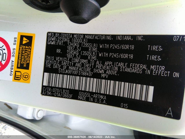 Toyota Highlander 2015 5TDJKRFHXFS188497 Image 23