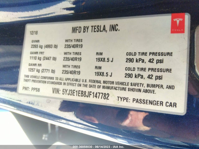 Tesla Model 3 Long Range 2018 5YJ3E1EB8JF147782 Image 9