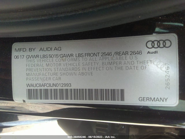 WAUC8AFC8JN012993 Audi A6 Premium/sport