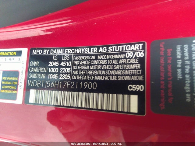 2007 MERCEDES-BENZ CLK-CLASS 3.5L VIN: WDBTJ56H17F211900