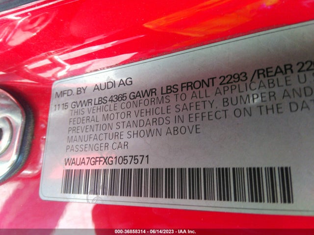 WAUA7GFFXG1057571 Audi A3 1.8t Premium