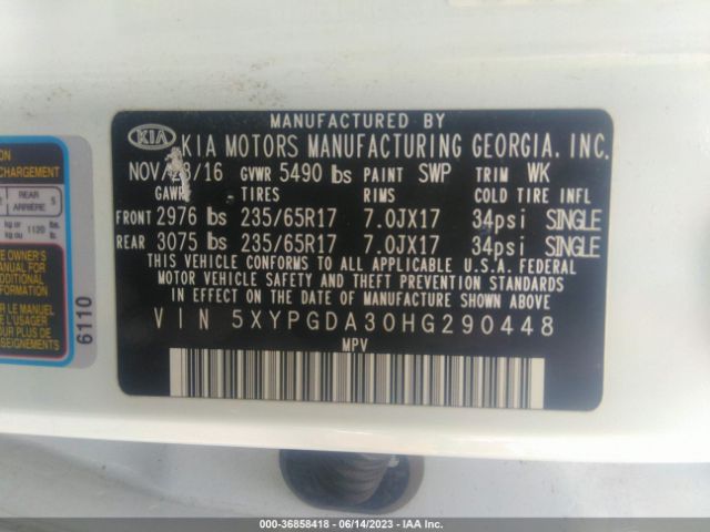 5XYPGDA30HG290448 KIA SORENTO LX