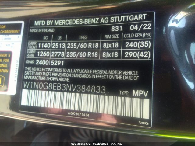 W1N0G8EB3NV384833 Mercedes-Benz Glc Glc 300