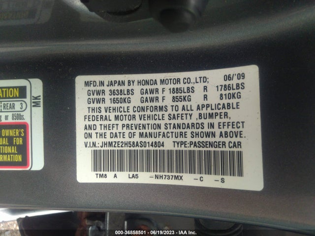2010 HONDA INSIGHT LX VIN: JHMZE2H58AS014804
