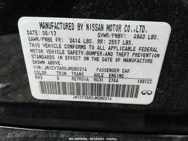 2018 INFINITI Q50 2.0T LUXE VIN: JN1CV7AR0JM280214