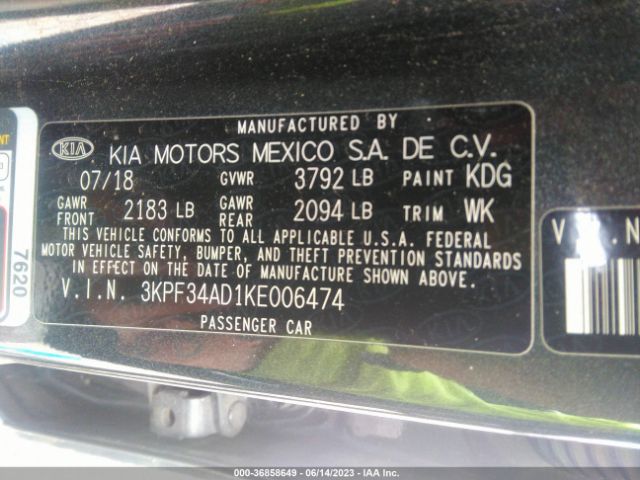 3KPF34AD1KE006474 KIA FORTE S