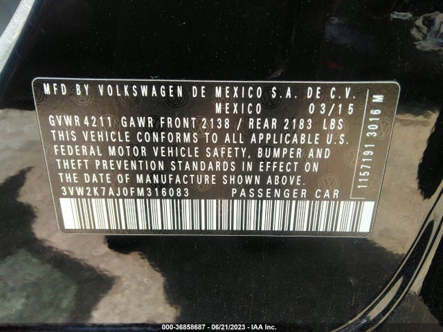 3VW2K7AJ0FM316083 Volkswagen Jetta Sedan 2.0l S W/technology