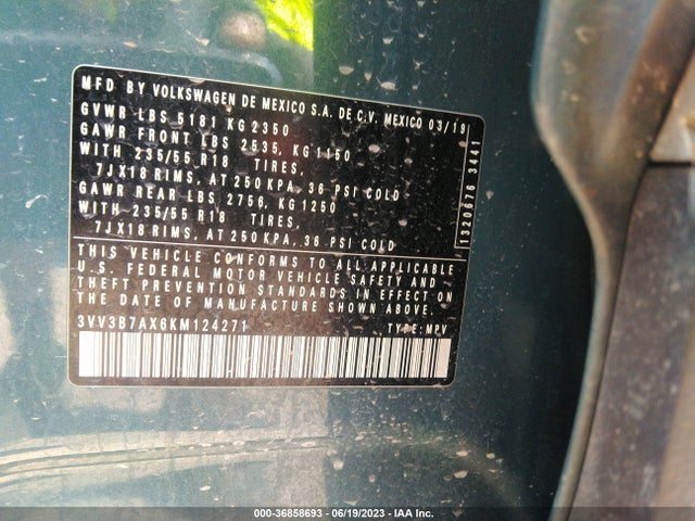 3VV3B7AX6KM124271 Volkswagen Tiguan Se/sel/sel R-line