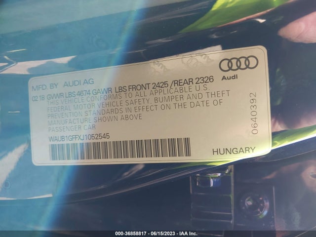 2018 Audi S3, VIN: WAUB1GFFXJ1052545