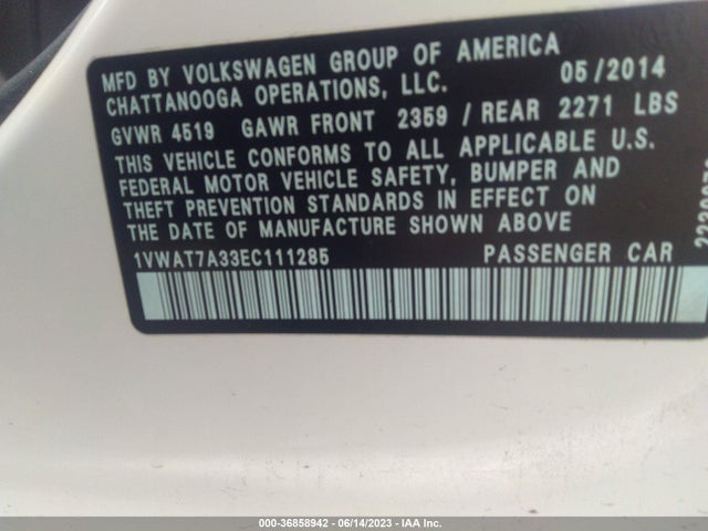1VWAT7A33EC111285 Volkswagen PASSAT S