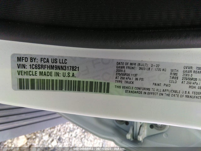 1C6SRFHM9NN317821 RAM 1500 Limited