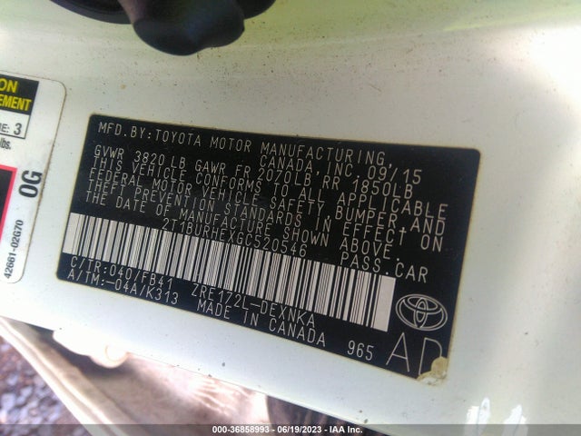 Toyota Corolla L/le/s/s Plus/le Plus 2016 2T1BURHEXGC520546 Image 15