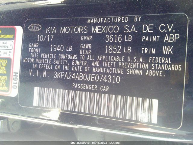 3KPA24AB0JE074310 KIA RIO LX