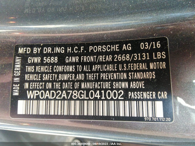 2016 Porsche Panamera, VIN: WP0AD2A78GL041002