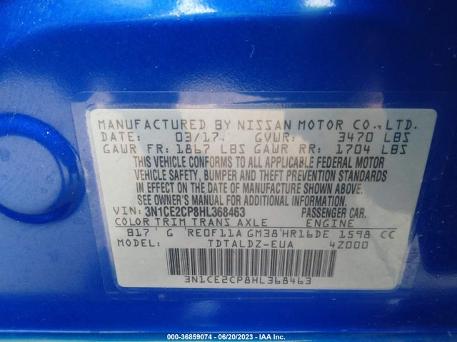 2017 NISSAN VERSA NOTE SV VIN: 3N1CE2CP8HL368463