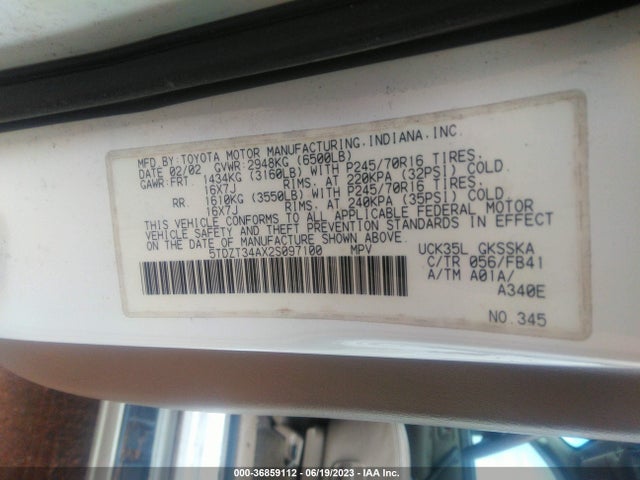 2002 TOYOTA SEQUOIA SR5 VIN: 5TDZT34AX2S097100
