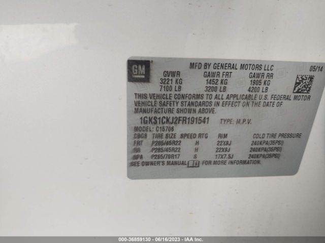 1GKS1CKJ2FR191541 GMC YUKON DENALI