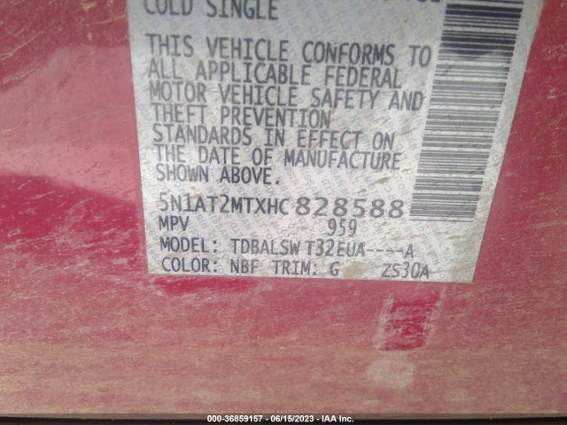 36859157 :رقم المزاد ، 5N1AT2MTXHC828588 vin ، 2017 Nissan Rogue Sl مزاد بيع