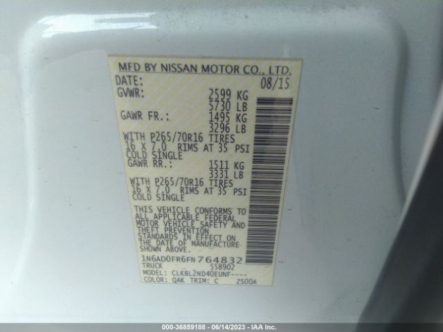 1N6AD0FR6FN764832 Nissan Frontier Sv