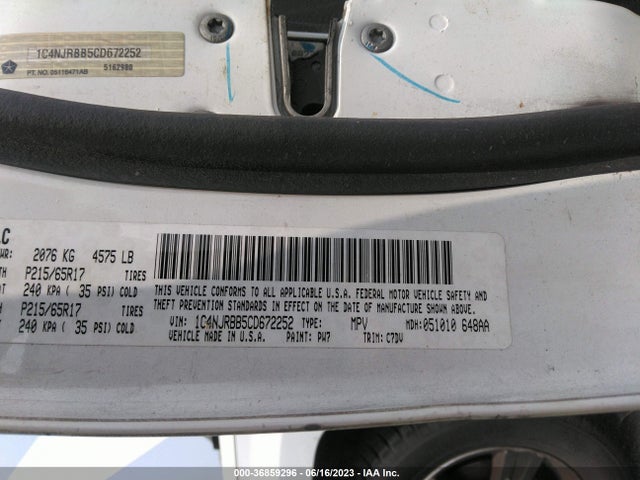 2012 JEEP PATRIOT SPORT VIN: 1C4NJRBB5CD672252