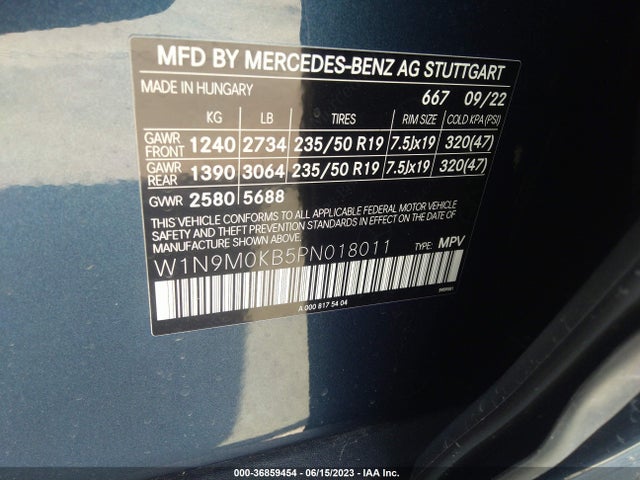 2023 Mercedes-Benz EQB, VIN: W1N9M0KB5PN018011