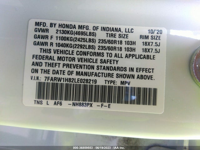 Honda Cr-v Ex-l 2020 7FARW1H82LE028219 Image 9