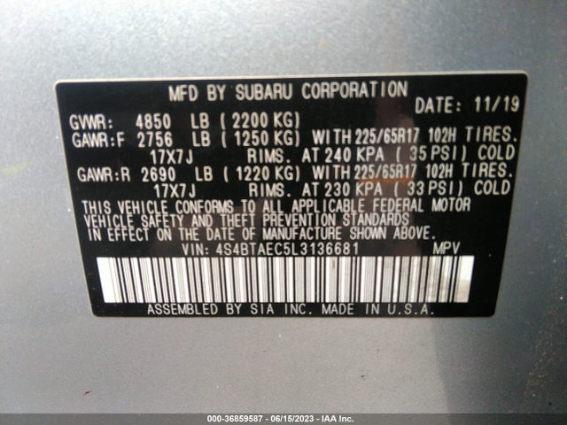 4S4BTAEC5L3136681 Subaru Outback Premium