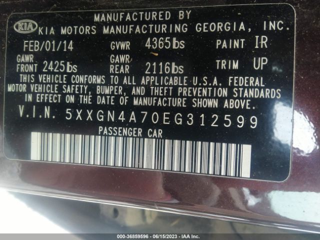 5XXGN4A70EG312599 KIA OPTIMA EX
