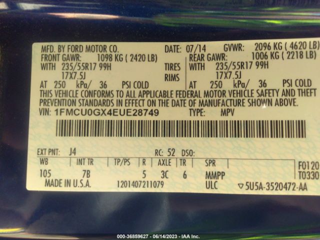 1FMCU0GX4EUE28749 Ford ESCAPE SE