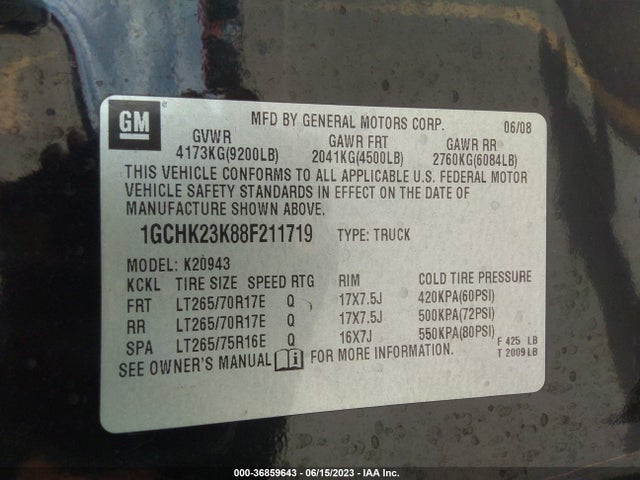 2008 CHEVROLET SILVERADO 2500HD LTZ VIN: 1GCHK23K88F211719