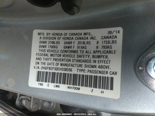 Honda Civic Sedan Lx 2014 2HGFB2F50EH558356 Image 9