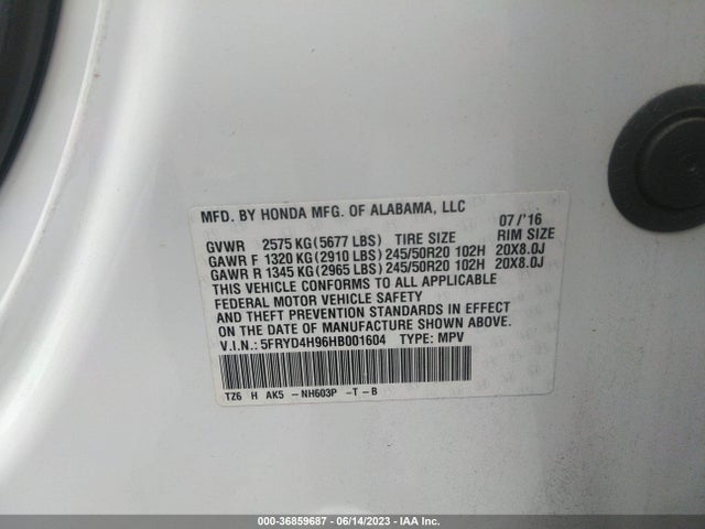 5FRYD4H96HB001604 Acura Mdx W/advance