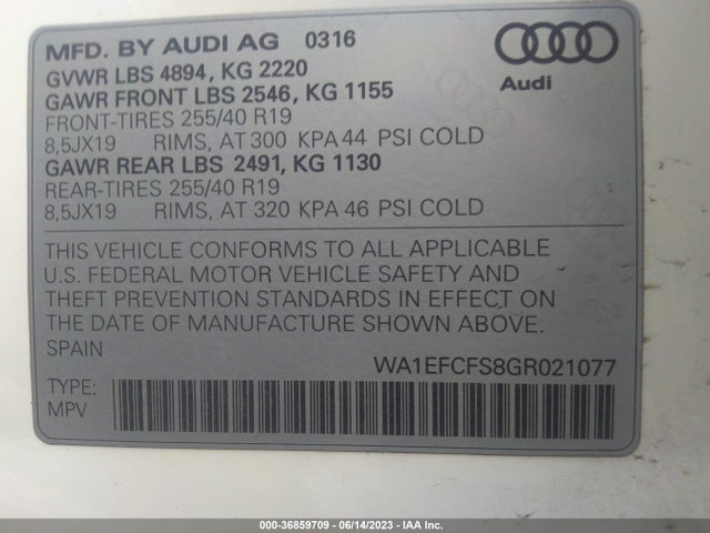 Audi Q3 2016 WA1EFCFS8GR021077 Image 22