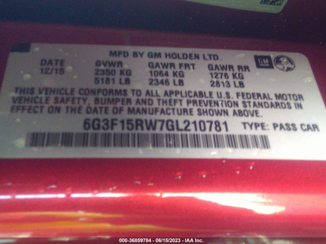 2016 Chevrolet SS, VIN: 6G3F15RW7GL210781