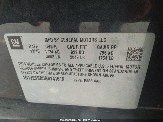 Chevrolet Sonic Ltz Auto 2016 1G1JE5SB6G4141619 Image 9