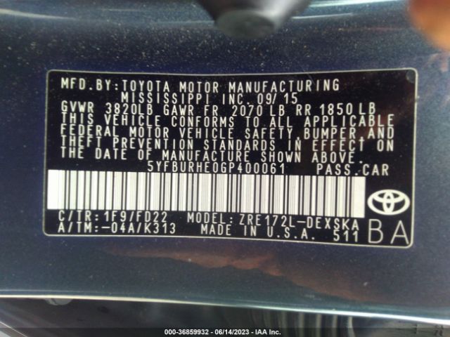 Toyota Corolla L/le/s/s Plus/le Plus 2016 5YFBURHE0GP400061 Image 15