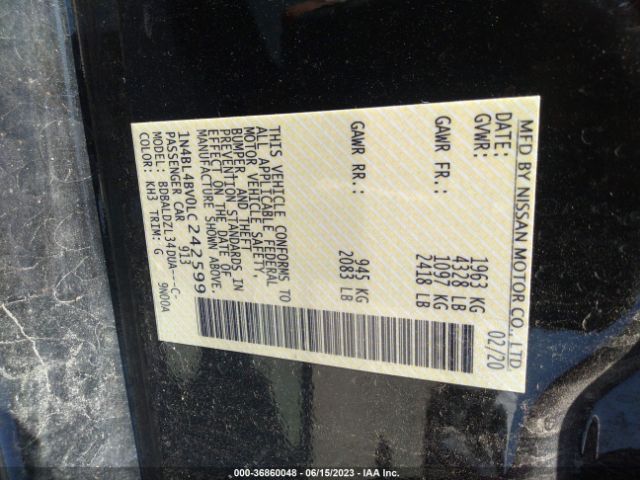 1N4BL4BV0LC242599 Nissan Altima 2.5 S