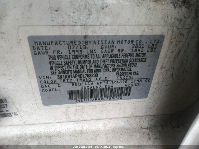 2013 NISSAN SENTRA SR VIN: 3N1AB7AP4DL758230