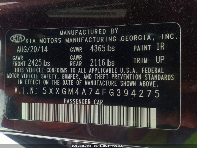 KIA Optima Lx 2015 5XXGM4A74FG394275 Image 9