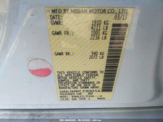 Nissan Altima 2015 1N4AL3AP8FC290056 Image 22