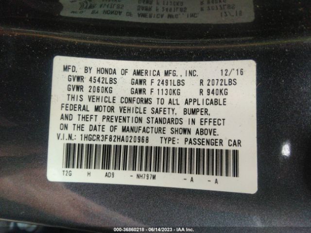 1HGCR3F82HA020968 Honda Accord Sedan Ex-l V6