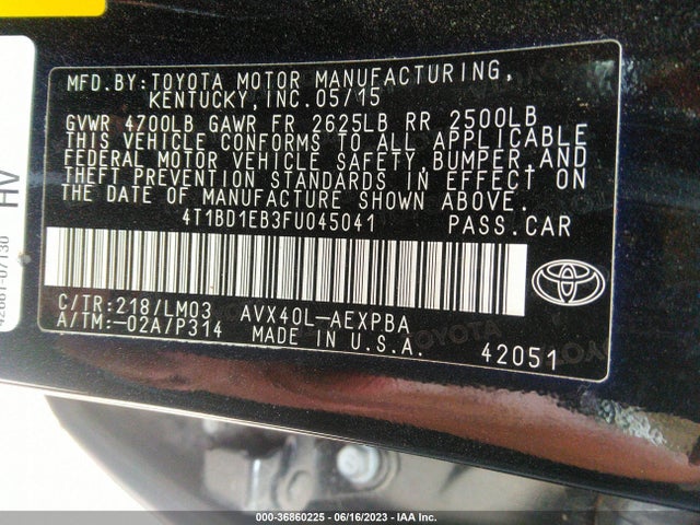 Toyota Avalon Hybrid Limited 2015 4T1BD1EB3FU045041 Image 9