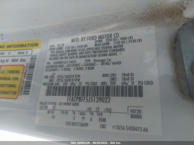 1FATP8FF5J5139022 Ford Mustang Gt Premium