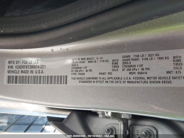 2021 RAM 1500 BIG HORN VIN: 1C6SRFBT3MN741221